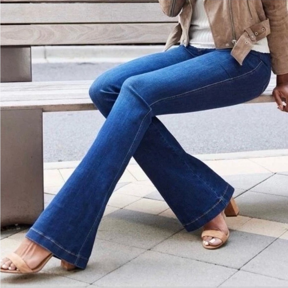 Spanx Pull On Flare Jeans Midnight Shade Blue